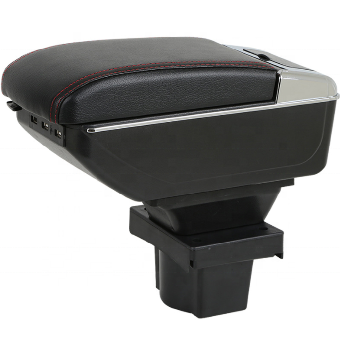 Cheap Price Japan Car Double Layers Slide NoUSB Design Black Pu Leather Car Armrest Console Box for Honda Jazz/Fit 2012