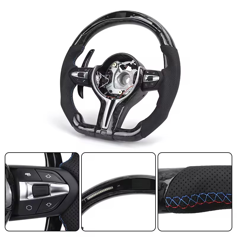 With LED M Sport Volant Forged Carbon Shift Paddle Steering Wheel for BMW 3 Series E90 E92 E81 E82 E87 E88 X1 E84 X5 E70 X6 E71