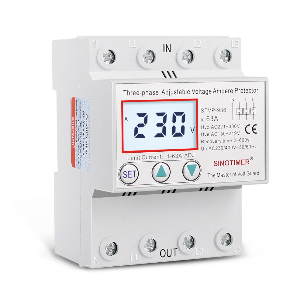 Three Phase 4 Wires 380V 50A 63A 80A Adjustable Voltage Ampere Protector Self Recovery Auto Reconnect Voltage Protection Relay