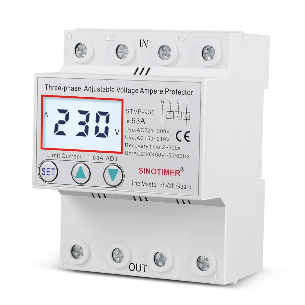Three Phase 4 Wires 380V 50A 63A 80A Adjustable Voltage Ampere Protector Self Recovery Auto Reconnect Voltage Protection Relay