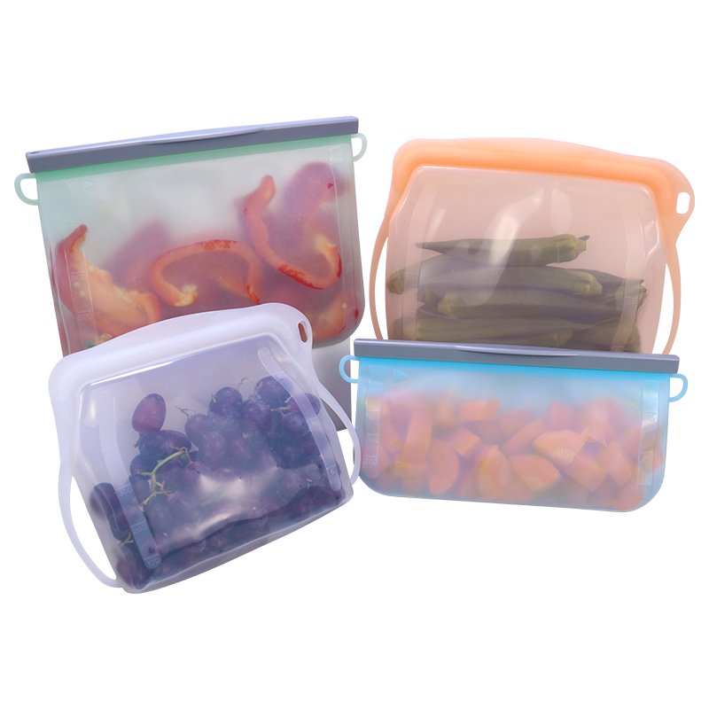 Custom Printed logo Kitchen Accessories Leakproof Food Grade Reusable Ziplock Silicone Food Storage Freezer Sandwich Pouch Bags