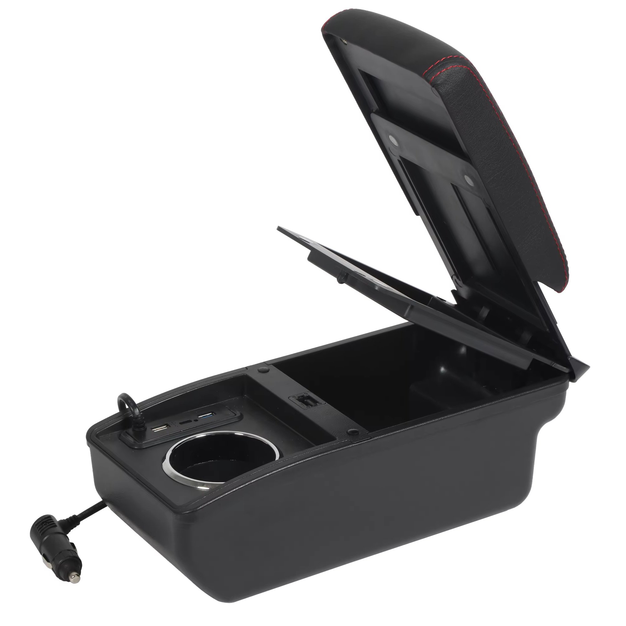 MPV Black Color Pu Leather 3 USB Design Slide and Double Layers Car Armrest Box for Mitsubishi Xpander /Xpander Cross 2019-2022