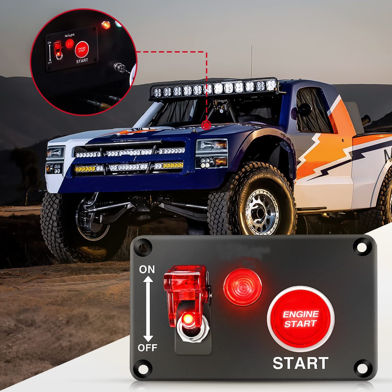 Ignition Switch Panel 12V 2 in 1 Rocker Switch With Engine Push Button Toggle Switches With Relay for RV Truck Racing Car Boat