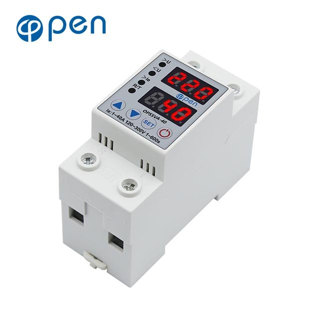 Open Electric 40A 220V AC Din Rail Adjustable Over Voltage and Under Voltage Protector Protective Device Relay with Over Current