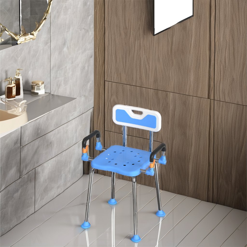 Medical 300 Pound Limit Safety Shower Chair with Armrest Elderly Bathroom Furniture