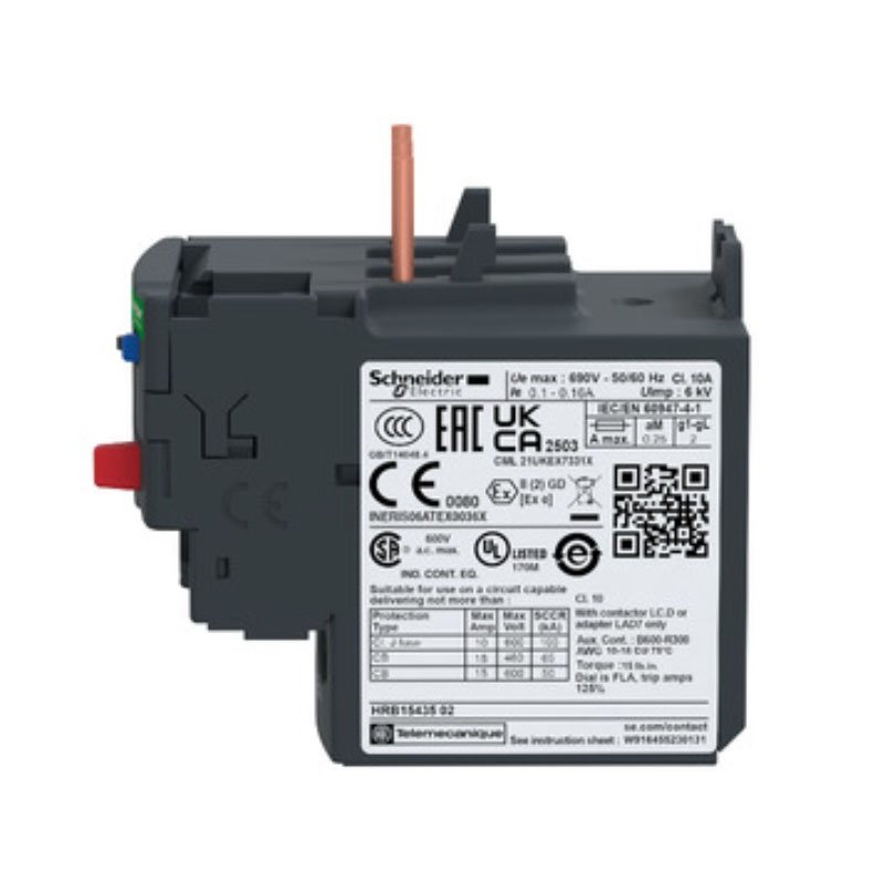 Schneider LRD146 Thermal Overload Relay,TeSys Deca,7-10A,1NO+1NC,class 10A,lugsring Terminal