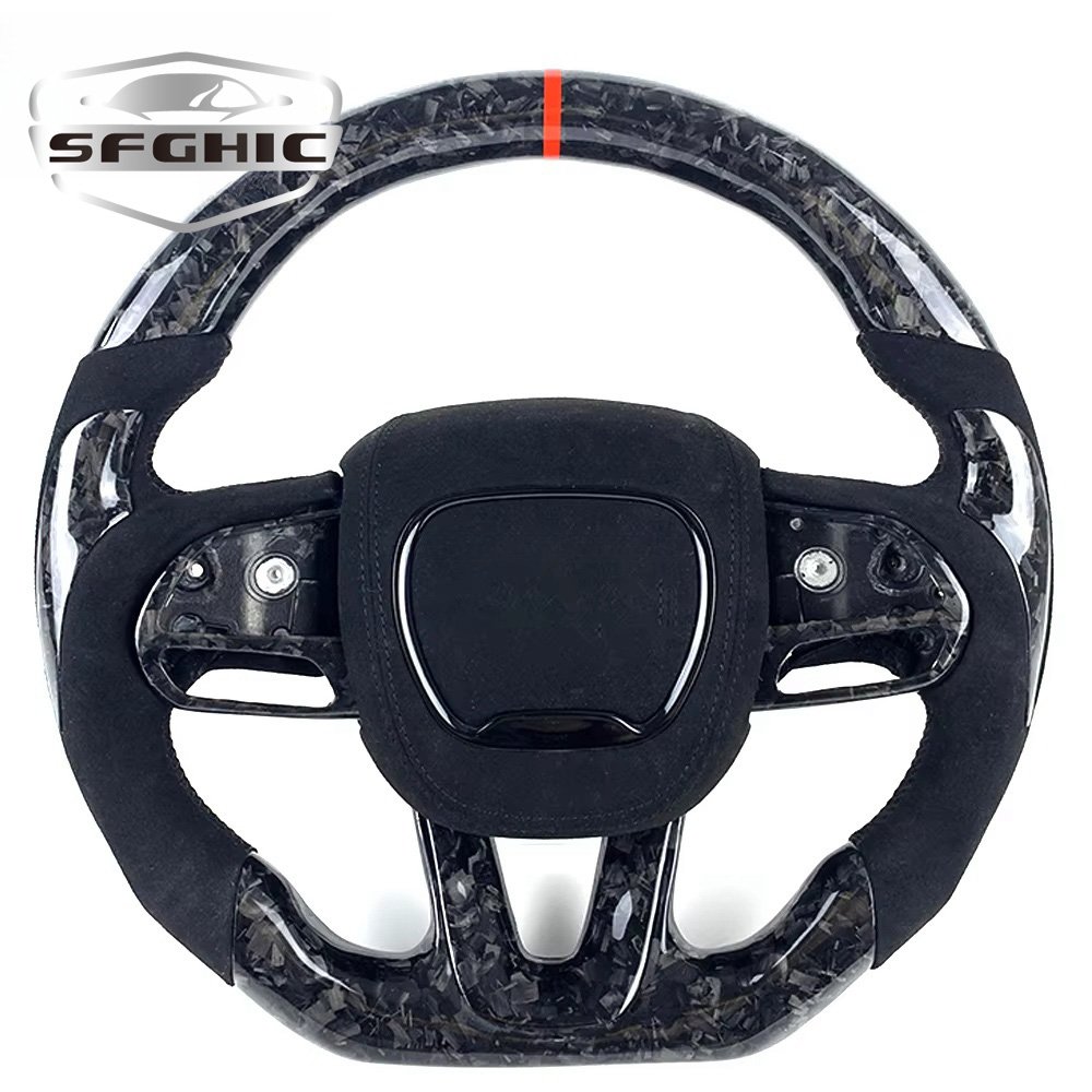 Sport Style Design Car Accessories For Dodge Challenger 2015 SRT Customized Flat Bottom Carbon Fiber Steering Wheel