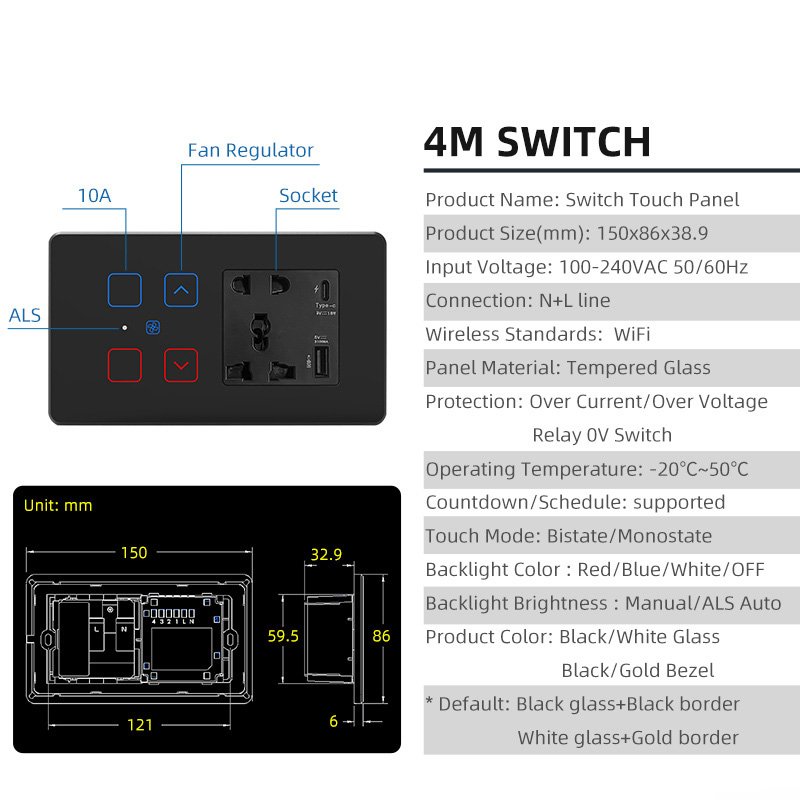 India Standard 8M Intelligent WIFI Lights Fans Dimming Curtains Sockets Multi-combination Glass Touch Switch Tuya APP Control