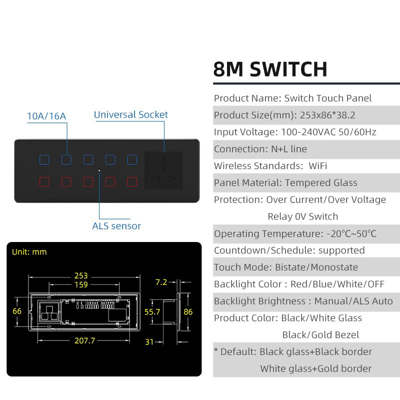 India Standard 8M Intelligent WIFI Lights Fans Dimming Curtains Sockets Multi-combination Glass Touch Switch Tuya APP Control