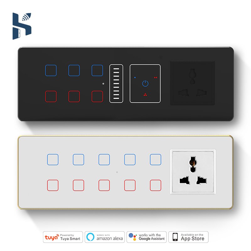 India Standard 8M Intelligent WIFI Lights Fans Dimming Curtains Sockets Multi-combination Glass Touch Switch Tuya APP Control