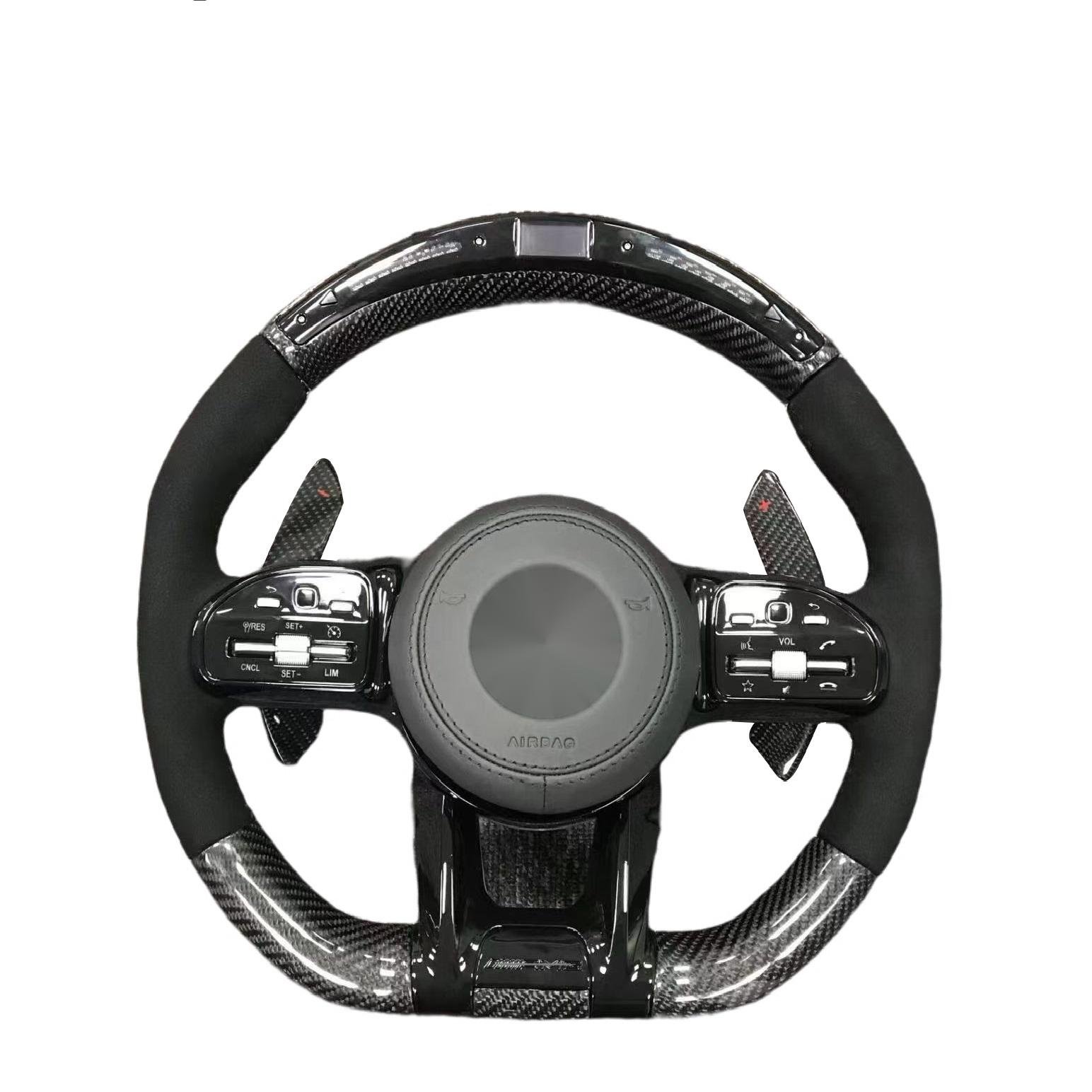 Custom Car Steering Wheel Fit for Mercedes Benz AMG W205 C63 W213 E63 G63 GLS63S GLA45 A45 LED Carbon Fiber Steering Wheel