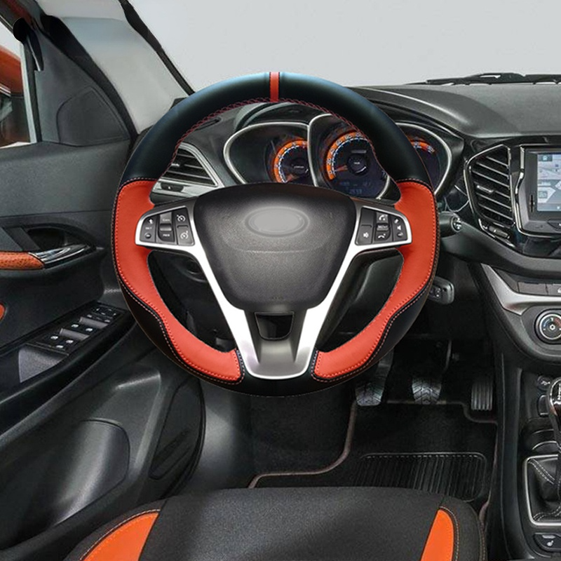 Hand-stitched Orange Black Artificial Leather Car Steering Wheel Cover for Lada Vesta Xray
