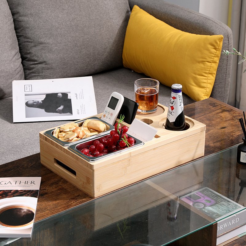 Sofa Armrest Tray Couch Bar Box Console Cup Holder Organizer Buddy Snack Tray Bamboo Couch