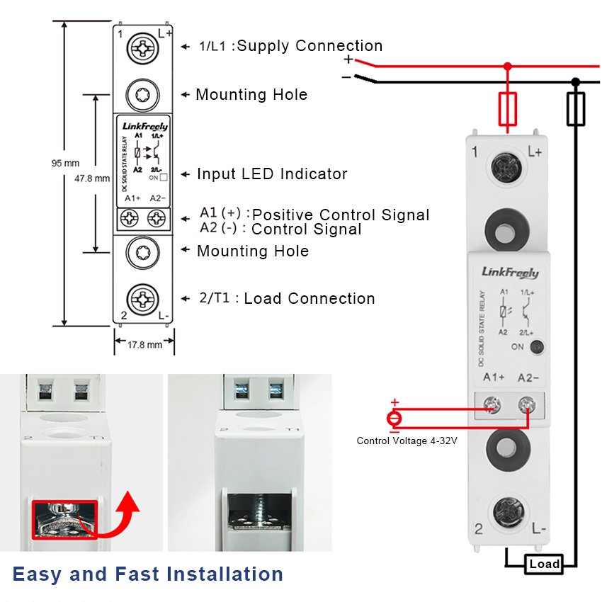 TRA23D40L 40A DC AC Smart Auto Solid State Relay Board 3V-32VDC in Out 24-280VAC SSR Relay Module Din Rail With Base