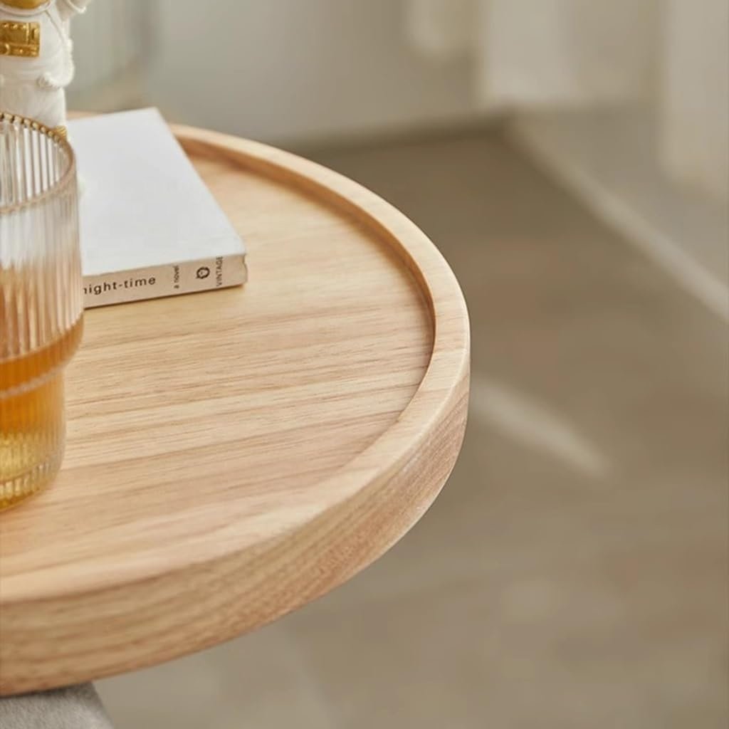 Adjustable Round Table Natural Solid Wooden Armrest Sofa Tray for Sofa Eating