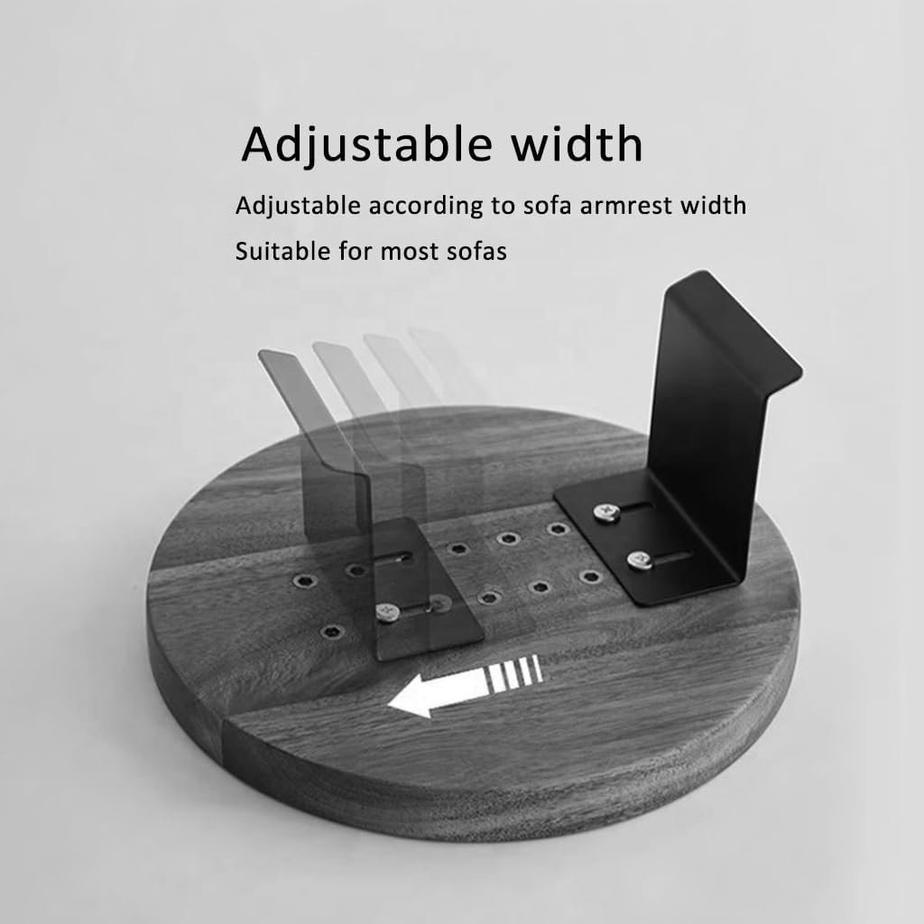Adjustable Round Table Natural Solid Wooden Armrest Sofa Tray for Sofa Eating