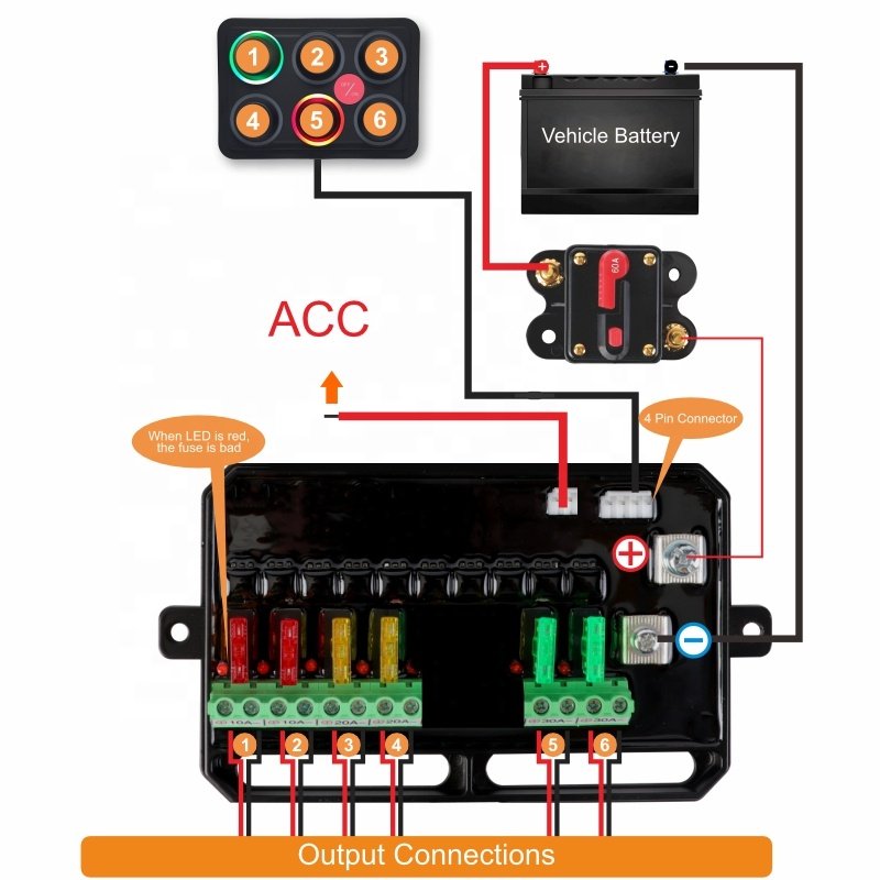 RGB Waterproof IP68 Universal Circuit Control System Relay Box 6 Gang Switch Panel for Marine Car Truck Offroad ATV SUV