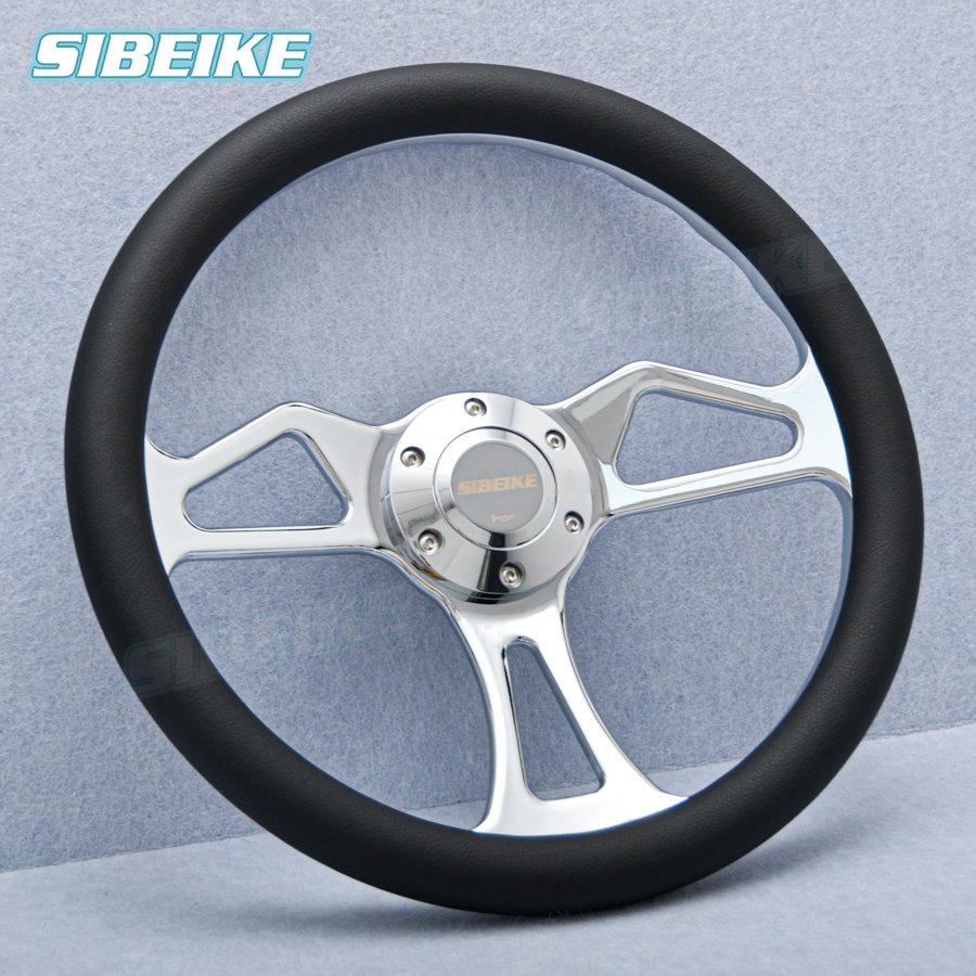 Hot Universal Deep Corn Black Leather Steering Wheel 14inch Classic Ruffles Vintage Sport Sim Steering Wheel Car Accessories