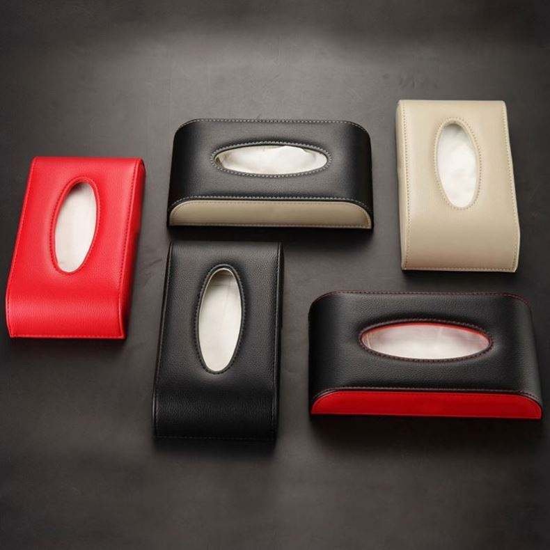 Customized Logo Car Leather Tissue Paper Box Tissue Paper Towel Sets Car Sun Visor Box Holder Auto Interior Storage Removable