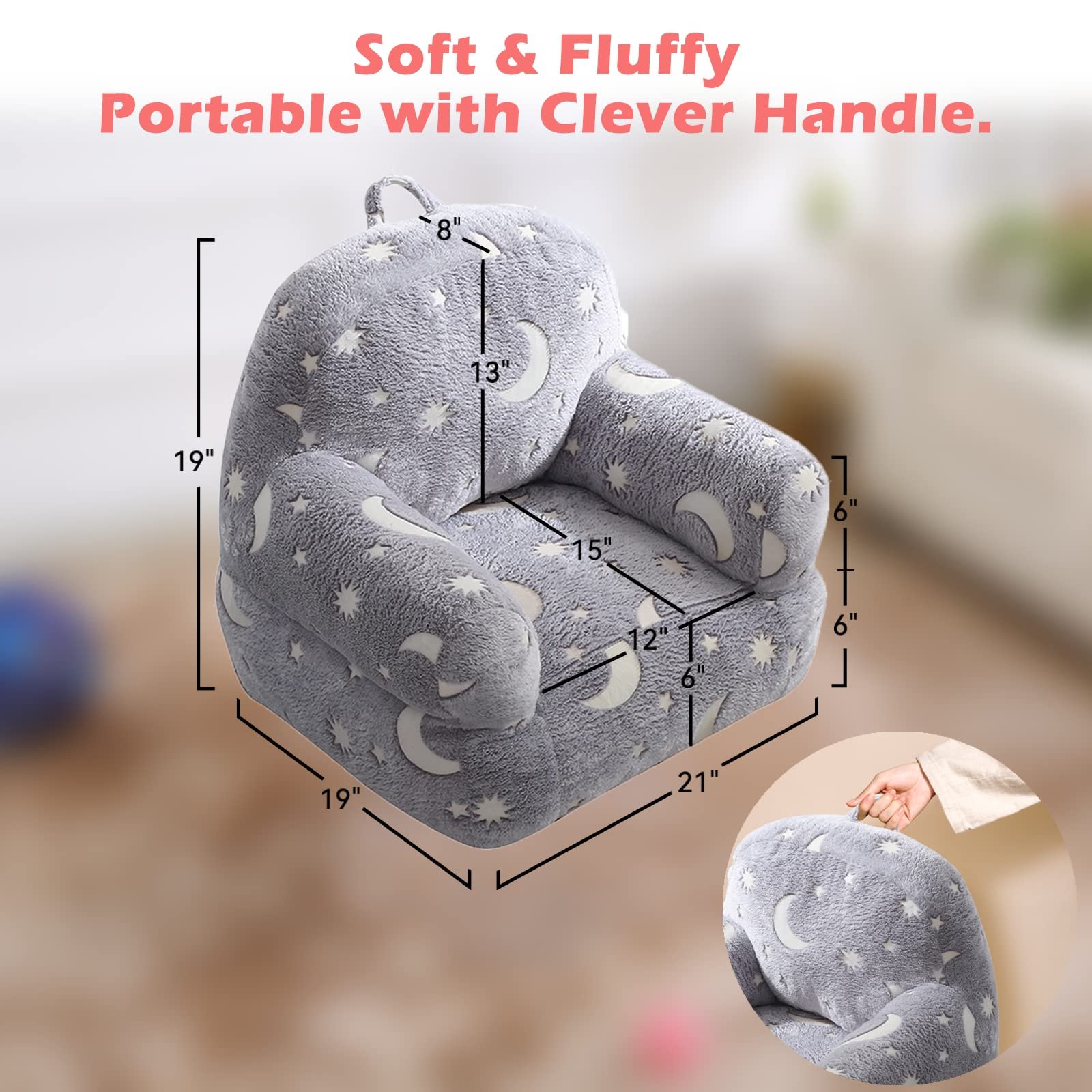 Kingworth Lightweight Mini Sofa Armrest Couch Glow in the Dark Children Bean Bag Chair Kids Couch