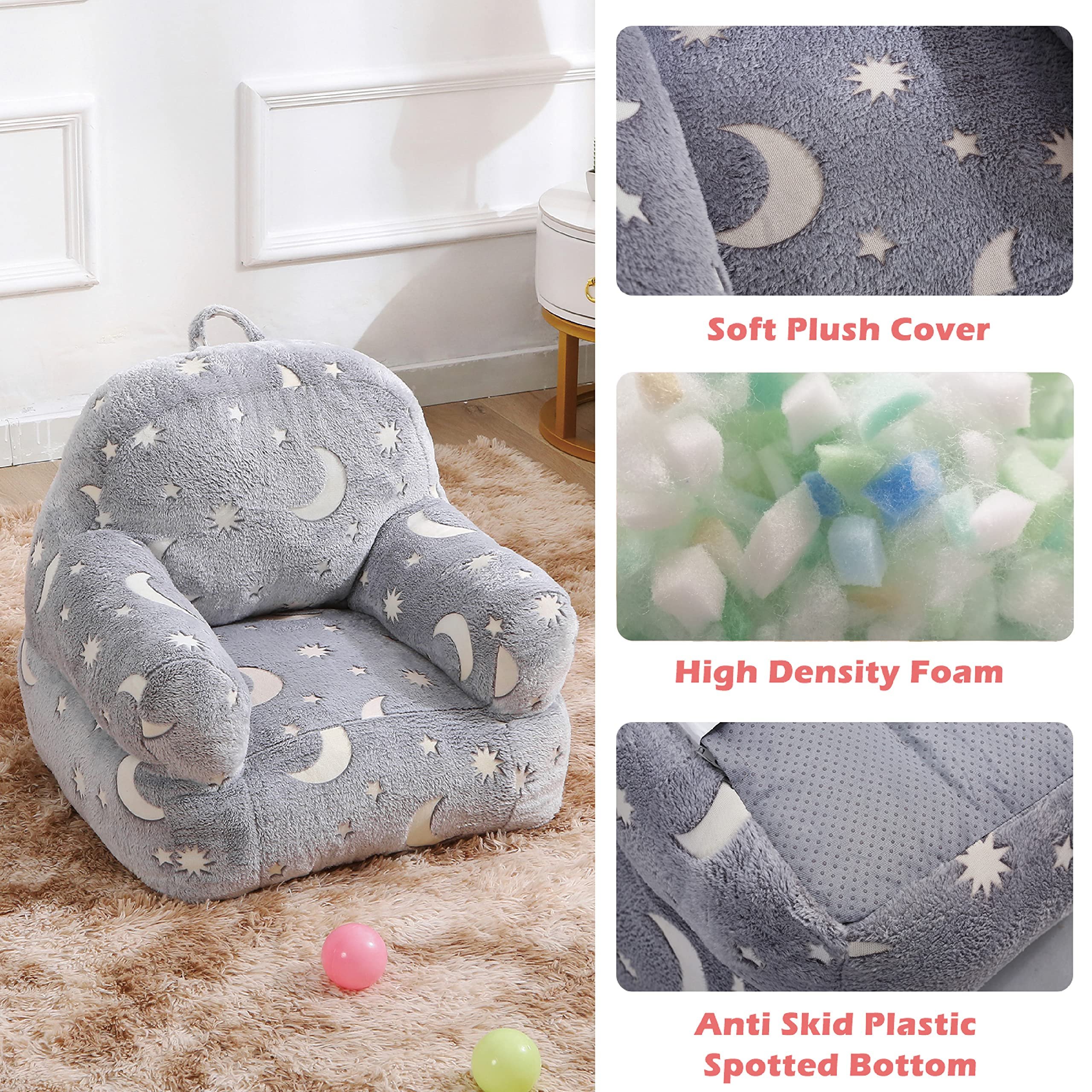 Kingworth Lightweight Mini Sofa Armrest Couch Glow in the Dark Children Bean Bag Chair Kids Couch