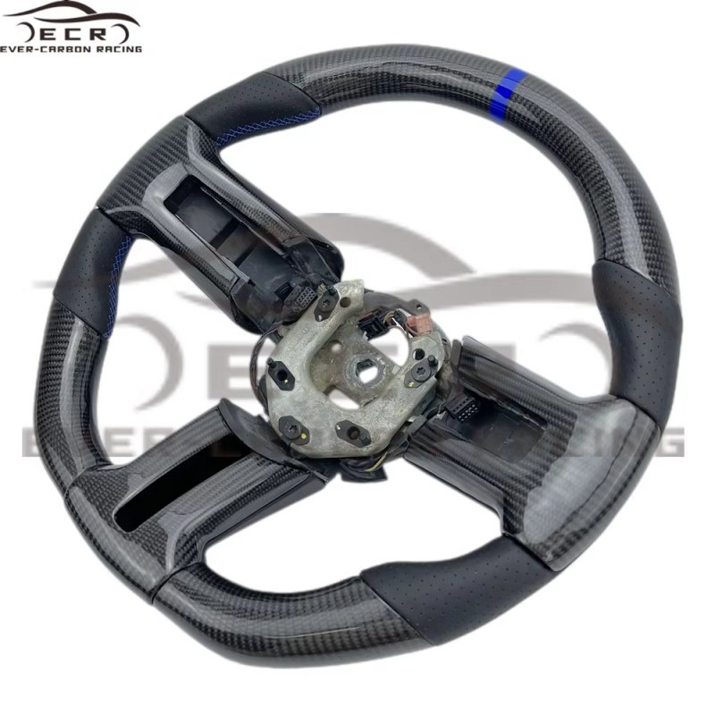 Ever-carbon Racing ECR Interior Accessories Steering Wheel Carbon Fiber Sports 2015 Carton Box Blue Flat Bottom for Ford Mustang
