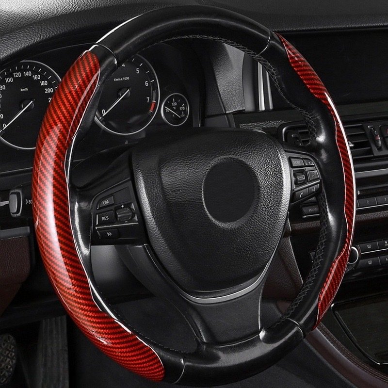 Car Steering Wheel Cover 38cm 15inch Carbon Fiber Silicone Steering Wheel Booster Cover Auto Anti-skid Accessories