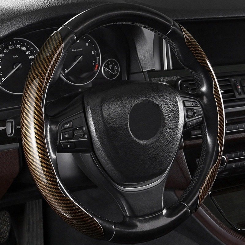 Car Steering Wheel Cover 38cm 15inch Carbon Fiber Silicone Steering Wheel Booster Cover Auto Anti-skid Accessories