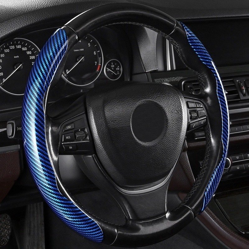 Car Steering Wheel Cover 38cm 15inch Carbon Fiber Silicone Steering Wheel Booster Cover Auto Anti-skid Accessories