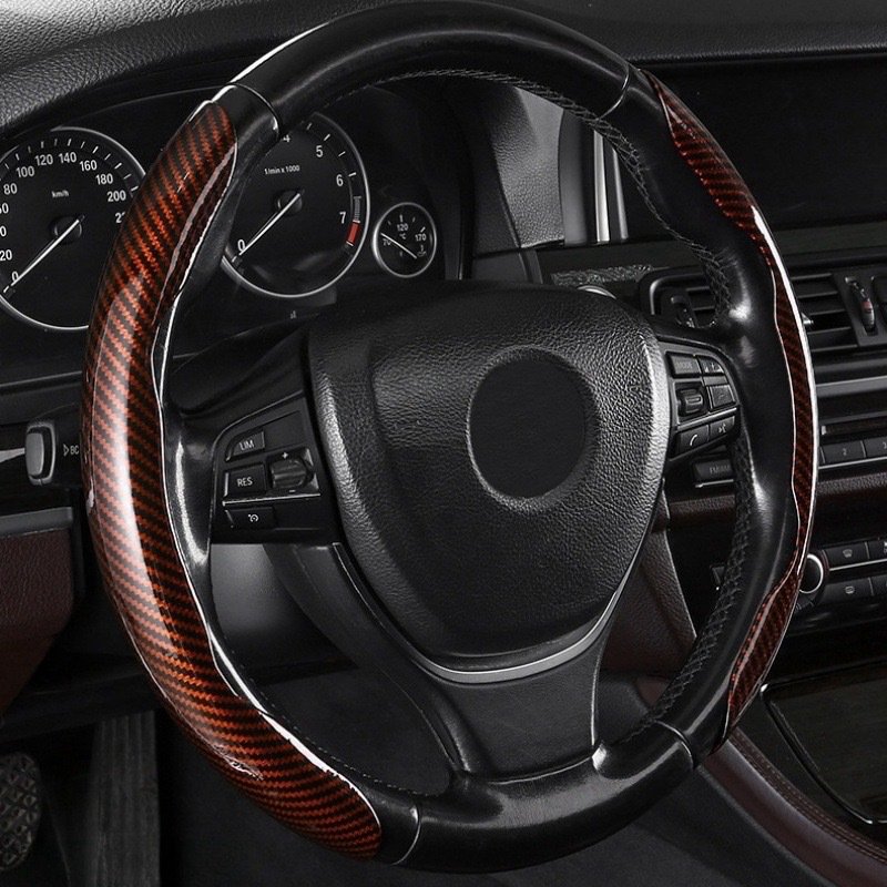 Car Steering Wheel Cover 38cm 15inch Carbon Fiber Silicone Steering Wheel Booster Cover Auto Anti-skid Accessories