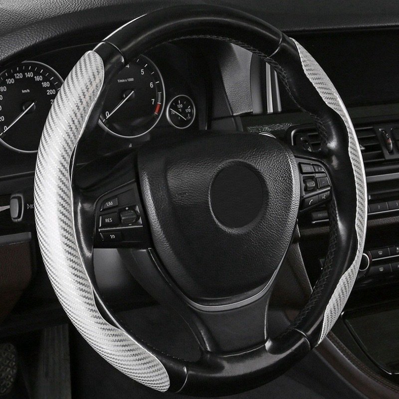 Car Steering Wheel Cover 38cm 15inch Carbon Fiber Silicone Steering Wheel Booster Cover Auto Anti-skid Accessories