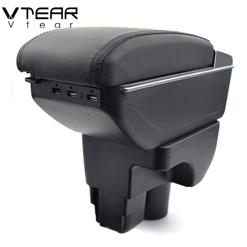 Vtear for Chevrolet Sail 3 Armrest Leather USB Interface Storage Box Red Thread Car-styling Interior ABS Arm Rest Accessories