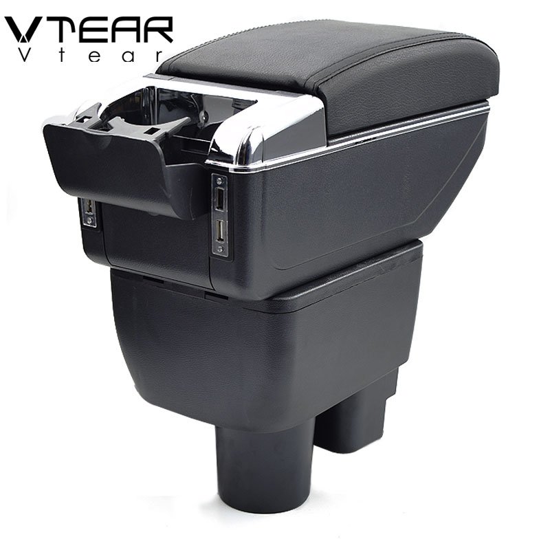 Vtear for Chevrolet Sail 3 Armrest Leather USB Interface Storage Box Red Thread Car-styling Interior ABS Arm Rest Accessories
