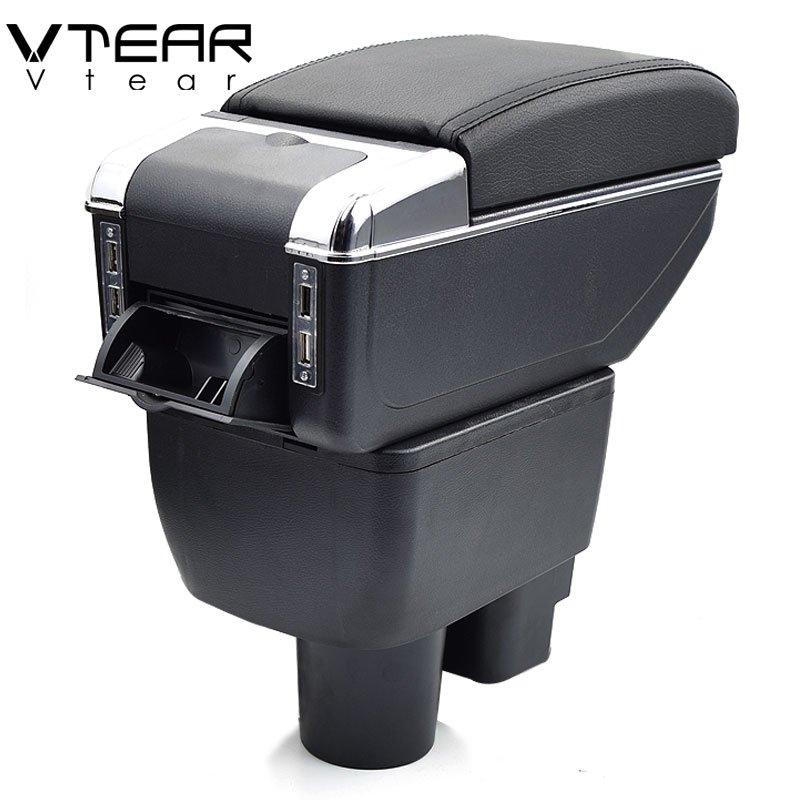Vtear for Chevrolet Sail 3 Armrest Leather USB Interface Storage Box Red Thread Car-styling Interior ABS Arm Rest Accessories