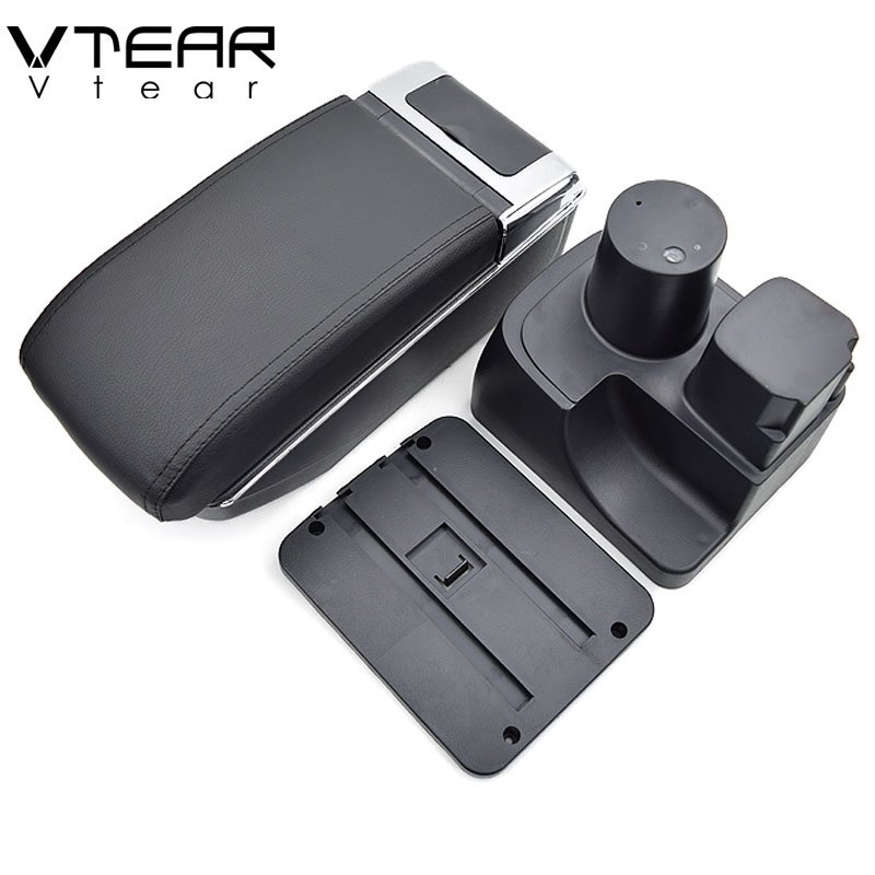 Vtear for Chevrolet Sail 3 Armrest Leather USB Interface Storage Box Red Thread Car-styling Interior ABS Arm Rest Accessories