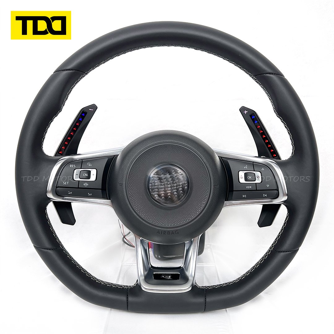 Full Leather Customized Steering Wheel for VW MK7 GTI No Button Airbag Paddle And Trim