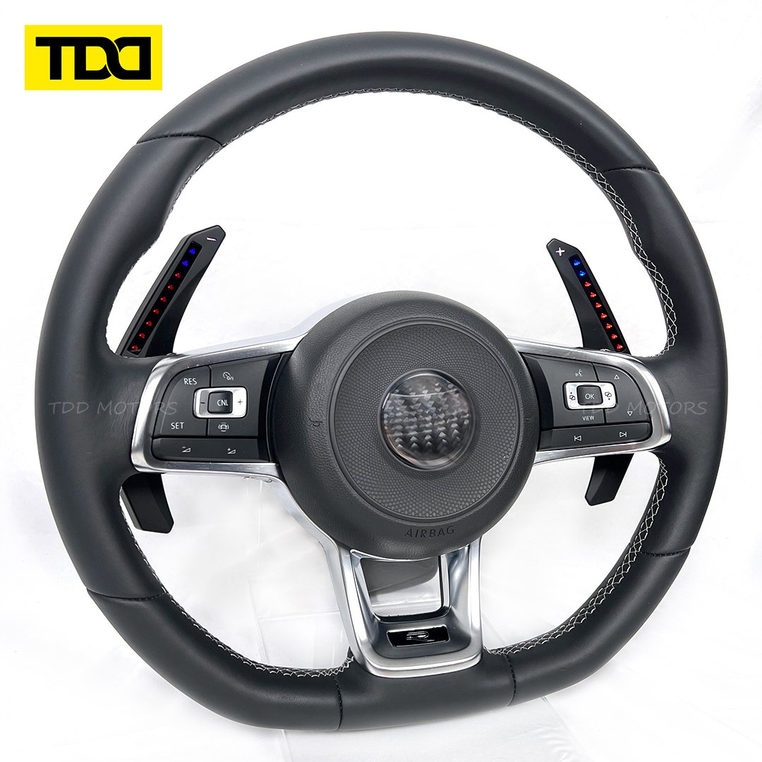 Full Leather Customized Steering Wheel for VW MK7 GTI No Button Airbag Paddle And Trim