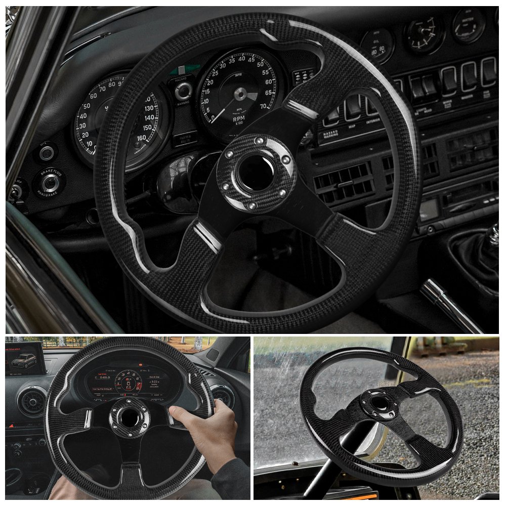 14'' 345mm Classic Flat Real Carbon Fiber Steering Wheel Universal Racing Car Steering Wheel