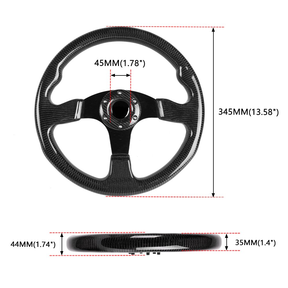 14'' 345mm Classic Flat Real Carbon Fiber Steering Wheel Universal Racing Car Steering Wheel