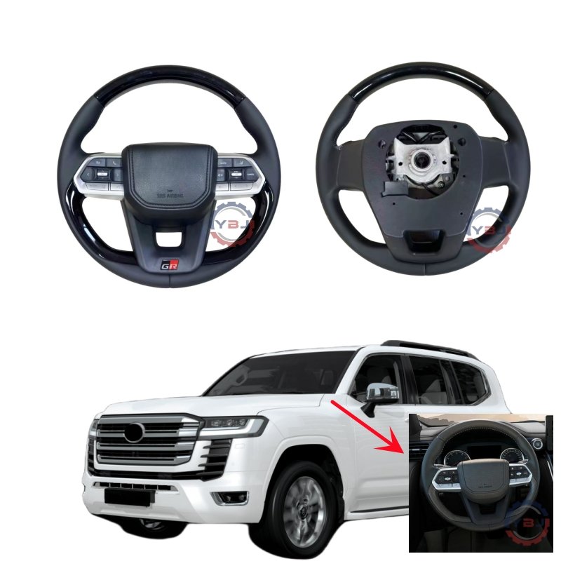 YBJ Car parts STEERING WHEEL for Land Cruiser LC200 2008-2015 2016-2021 Upgrade to LC300 2022 DARK WOODEN WITH BLACK LEATHER
