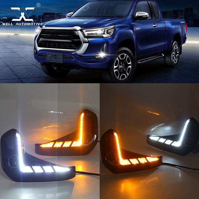 Factory Wholesale Auto Replacement Accessories Black LED Fog Lights DRL Fog Lamps for Hilux Revo 2021