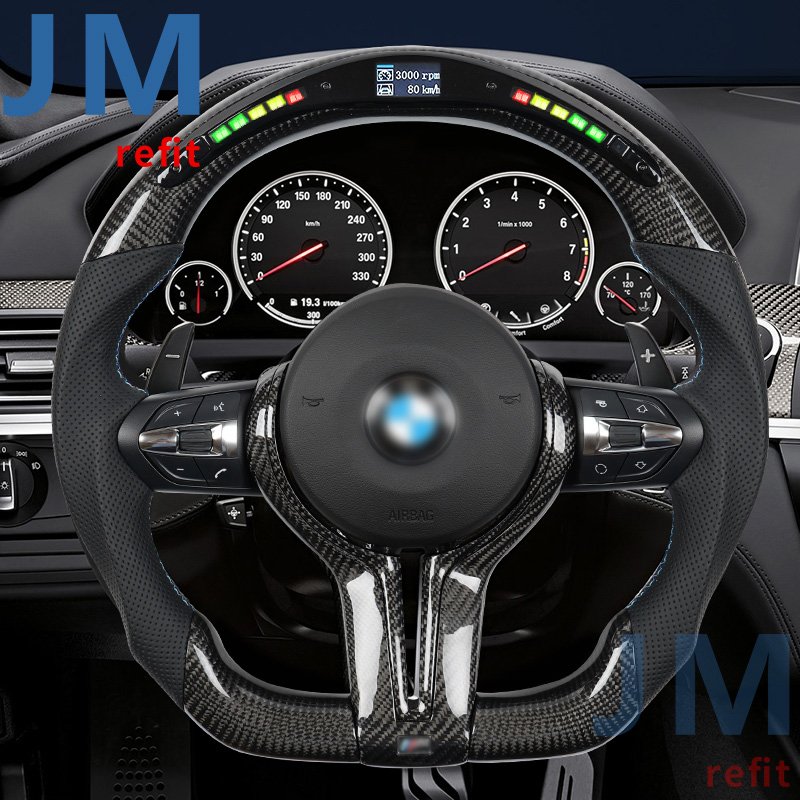 LED RPM Racing Custom Steering Wheel Carbon Fiber Fit For F30 F10 E90 M2-M8 1-7Series X1-X6Carbon Fiber Steering Wheel