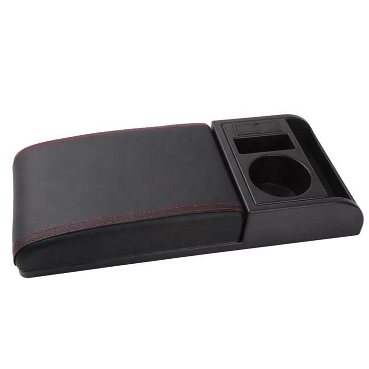 Universal Pu Leather Storage Box Soft Elbow Cushion Multi-functional Movable Car Armrest Box With Cup Holder