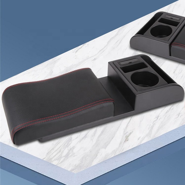 Universal Pu Leather Storage Box Soft Elbow Cushion Multi-functional Movable Car Armrest Box With Cup Holder