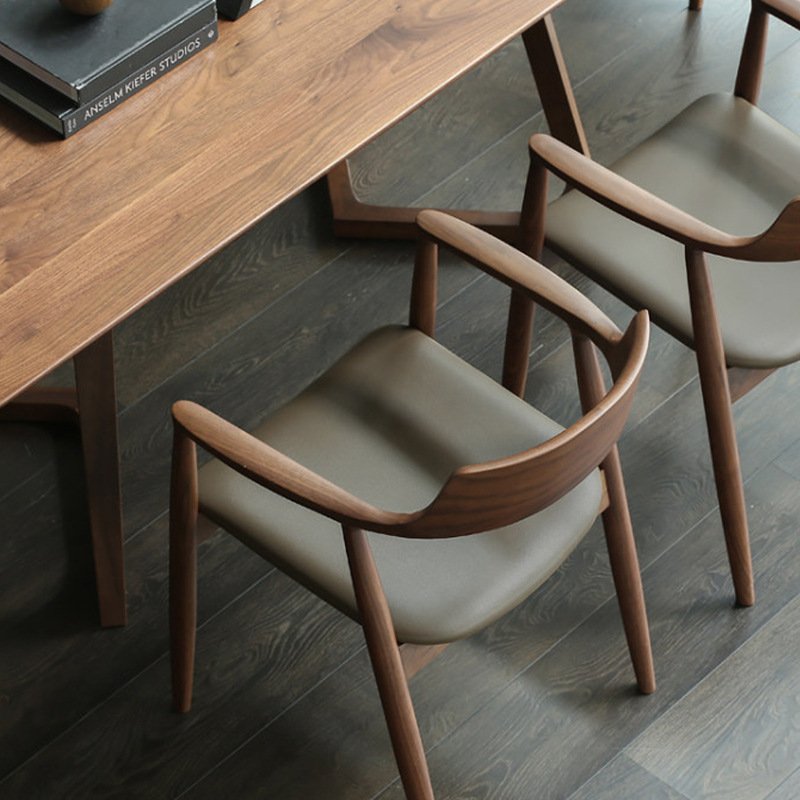 Nordic Solid Wood Chair Ash Wood Armrest Backrest Chair Cafe Reception Wood Dining Table Set Hiroshima Chair