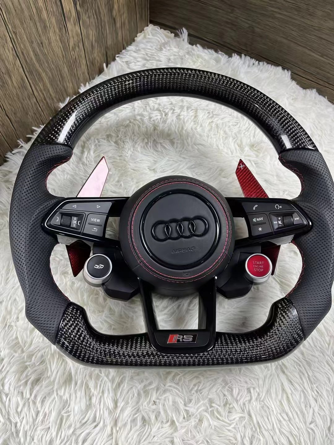 With Start Button S-Line Full Alcantara Leather Steering Wheel for Audi R8 TTRS C6 C7 S7 S4 A4 B8 RS3 SQ5 S5 B9 A6 C8 A3
