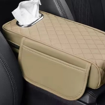 Memory Foam Extender Cushion Protector Tissue Holder Facial Napkin Holder Leather Armrest Box Mat Car Center Console Box Cover