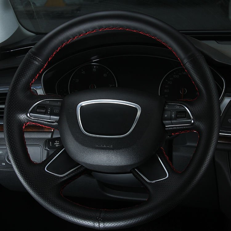 Four seasons general hand-sewn steering wheel cover sweat-absorbent breathable for Audi a6L