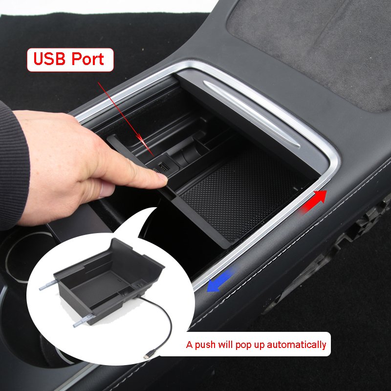 Factory Supply Armrest Hidden Storage Box for Tesla Model 3/Y Push-Type Interior Accessories Center Console Organizer