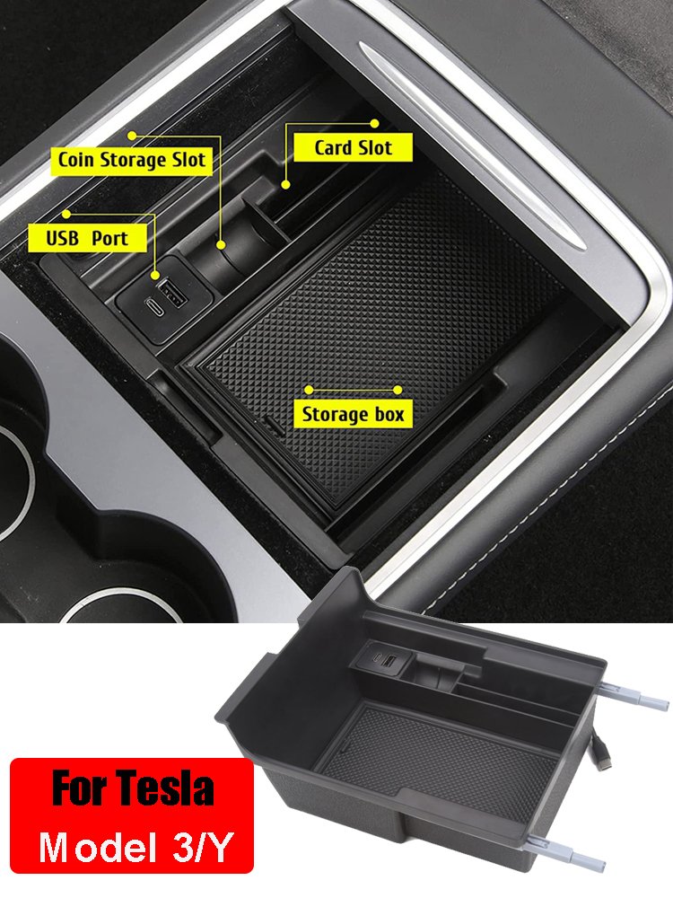 Factory Supply Armrest Hidden Storage Box for Tesla Model 3/Y Push-Type Interior Accessories Center Console Organizer